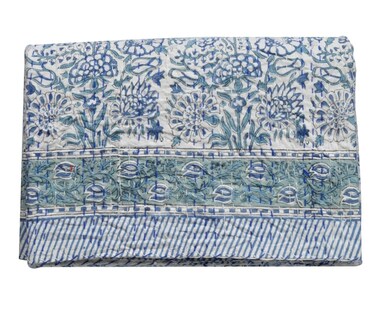 MAVISS HOMES Indian Block Print Quilt Kantha Quilts Queen Size Kantha Throw Quilt Blanket Kantha Bedspreas Pure Cotton Quilt (Twin 90 X 60 Inch, White Floral)