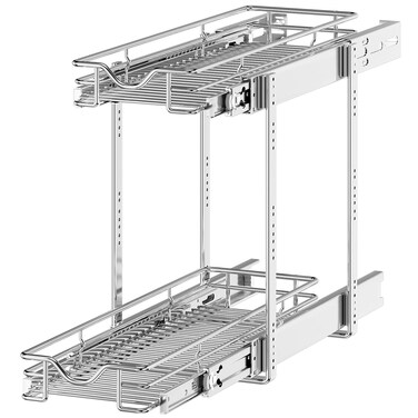 OCG 2 Tier Pull Out Cabinet Organizer (7.5" W x 21.5" D), Pull Out Drawers for Kitchen Cabinets, Pull Out Shelves for Base Cabinet Organization in Kitchen Bathroom Pantry, Chrome Finish