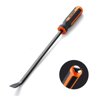 REXBETI 16 Inch Pry Bar Set Thicker Strike Cap Handle, Black Orange, Comfortable Non-Slip Double Angled Tip Handled