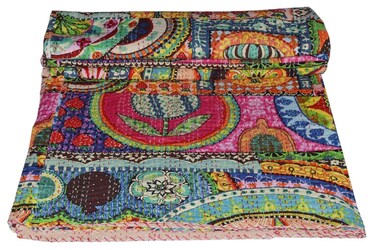 V Vedant Designs Indian Handmade Cotton Kantha Quilt Throw Blanket Bedspread Gudari (Twin Multi)