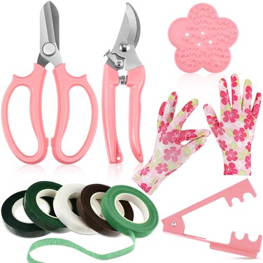 WILLBOND 10 Pcs Rose Thorn Stripper Tool Valentines Gifts Florist Supplies Rose Cleaner Thorn Remover Kit Garden Remover for Rose Kit Gloves Thorn Stripper Stripping Tool, Floral Tape(Pink,Flower)