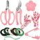 WILLBOND 10 Pcs Rose Thorn Stripper Tool Valentines Gifts Florist Supplies Rose Cleaner Thorn Remover Kit Garden Remover for Rose Kit Gloves Thorn Stripper Stripping Tool, Floral Tape(Pink,Flower)