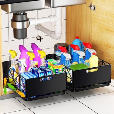 Mlinavn Under Sink Organizer Storage, Compatible Framed Cabinets Slide Out Metal Storage Shelf, Fixed With Adhesive Nano Film Under Sink Drawers Organizers For Kitchen Pantry Bathroom pull out shelves