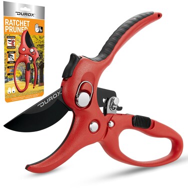 DURXO - Ratchet Pruning Shears, Garden Shears with 3x Cutting Power. Effort-Saving Heavy-Duty Anvil Pruners. Replaceable Blade Cutting Blade Design. Ideal Secateurs for Precise Trimming, Model DGR-01