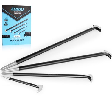 LOZAGU 4-Piece Rolling Head Pry Bar Set for Garages, Heavy Duty Pry Bar Set, 6-Inch, 12-Inch, 16-Inch, 20-Inch.