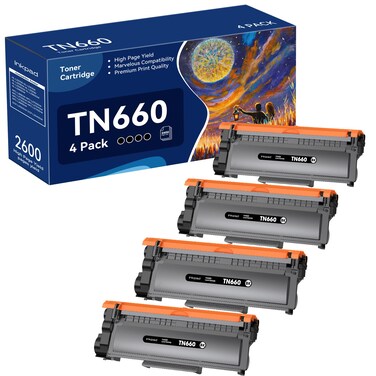 TN660 Toner Cartridge High Yield Replacement Compatible for Brother TN 660 TN-660 TN630 to use with HL-L2380DW HL-L2360DW MFC-L2700DW MFC-L2740DW HL-L2340DW DCP-L2540DW Printer (Black, 4 Pack)