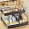 OVICAR Expandable Cabinet Organizer Drawer - Pull Out Cabinet Drawers 21" Deep Adhesive Slide Out Storage Shelf with 4pcs Divider Racks for Kitchen Pantry Bathroom Home, 12.2"-20.7" W, Black