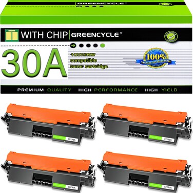 greencycle CF230A Toner Cartridge Replacement Compatible for HP 30A Black Toner Cartridge Laserjet Pro MFP M227fdw M227fdn M227sdn M203dn M203dw M203d Printer Ink Cartridge (4PCS)