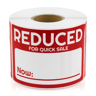 Reduced Price for Quick Sale Now (3 x 2 inch, Red - 300 Labels) Writable Pricing Stickers for Retail Stores, Grocery Stores, Garage Sales, Yard Sale or Price Marker Labels