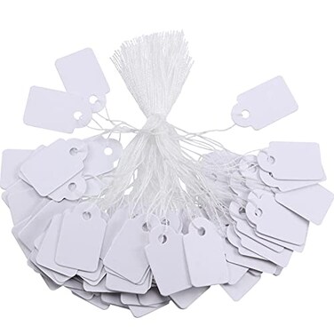 White Marking Tags Price Tags Price Labels Display Tags with Hanging String, 500 Pack (24 x 15 mm)