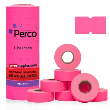 Perco 1 Line Pink Labels - 1 Sleeve, 8,000 Blank Pricing Labels for Perco 1 Line Price and Date Guns