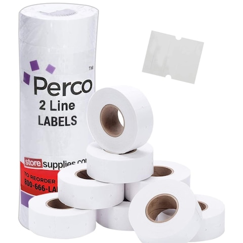 Perco 2 Line Freezer Adhesive White Labels - 1 Sleeve, 6,000 Blank Pricing Labels for Perco 2 Line Price and Date Guns