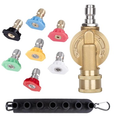 MARSTEK Pressure Washer Pivoting Coupler Kit - 240 Degree Rotation, Includes Gutter Cleaner Attachment, 7 Spray Nozzle Tips with Holder,1/4" Quick Connect - 4500 PSI