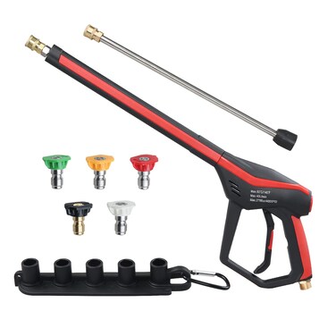 Sooprinse Deluxe High Pressure Washer Gun with Replacement Extension Wand, Power Washer Gun with M22-14 Fitting, 5 Nozzle Tips with Nozzle Holder, 37 Inch, 4000 PSI