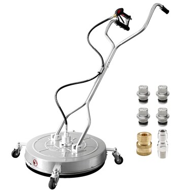 janz 24'' Pressure Washer Surface Cleaner with 4 Wheels,Dual Handle,Stainless Steel Housing, 4 Replacement Nozzle Cores and 2 Hose Adapters,Ideal for Driveways, Sidewalks,Patios,Decks Cleaning