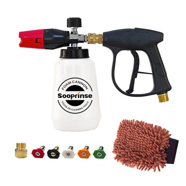 Sooprinse Foam Cannon Kit with Pressure Washer Short Gun, 1 L Snow Foam Lance with 1/4 Inch Quick Connector, Foam Blaster with Pressure Washer Gun,4000 PSI