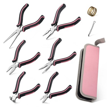LEONTOOL 6 PCS Jewelry Pliers Set, Mini Pliers Set with Case Includs Needle Long Bent Nose Plier, Diagonal Linesman Pliers, End Nippers, Jewelry Making Tools Kit for DIY Crafting Beading Repairing