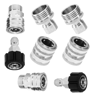 Tool Daily Pressure Washer Adapter Set, Stainless Steel Quick Connect Kit, M22 14mm to 3/8" Quick Disconnect Kit for Power Washer, 8 PCs