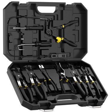 Renekton Hose Clamp Pliers Set, Flexible Wire Long Reach Hose Clamp Clic R Type Swivel Jaw and Flat Band Pliers for Fuel Oil and Water Hose Work, Automotive Hose Repair Tools Kit, 9 Pieces