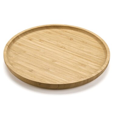 Round Bamboo Tray, Wood Serving Tray, Wooden Platter, Wood Charcuterie Board, Decorative Tray for Coffee Table, 11.8 inch