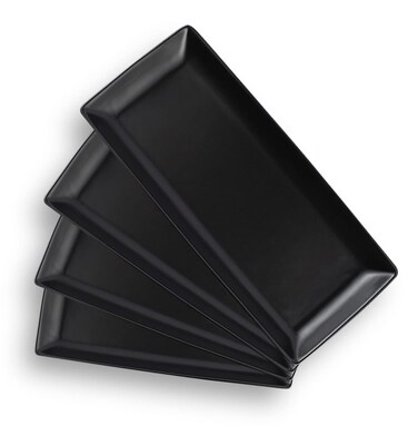 Gomakren Serving Platter Serving Dishes, 14 Inch Porcelain Serving Trays for Party, Large Serving Platters and Trays, Rectangular Sushi Plates for Entertaining Thanksgiving, Set of 4, Black