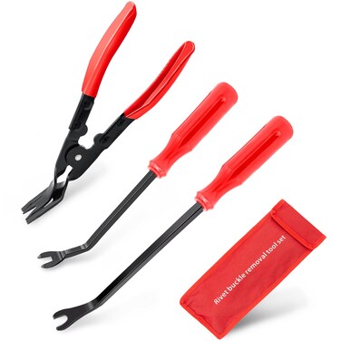 Etre Jeune Clip Removal Tool, 3 Pcs Clip Pliers Set Fastener Remover, Auto Trim Removal Tool Kit Door Panel Removal Tool Push Pin Pliers Pry Tools Automotive, Red