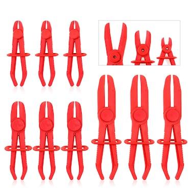 Swpeet 9Pcs Red Line Clamps Flexible Hose Clamps Pliers Kit, Hose Pinch Off Pliers Set Line Clamps for Brake Hoses, Fuel Hoses, Coolant Hoses, Most Flexible 15mm, 20mm and 25mm Hoses Clamps