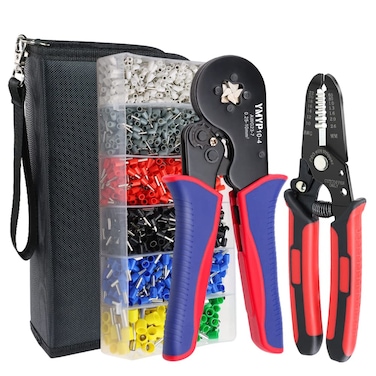 Ferrule Crimping Tool AWG23-7, Ferrule Crimper Plier with Wire Stripper &amp; 1900Pcs End-Sleeves Terminals Kit