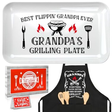 Dad Gifts from Daughter Son, Dad Birthday Gifts Personalized Grilling Platter &amp; Apron Set Gifts for Dad, Cool Dad Christmas Gift Dad Grill BBQ Serving Tray, Fathers Day Gift for Dad-Best Dad Grill