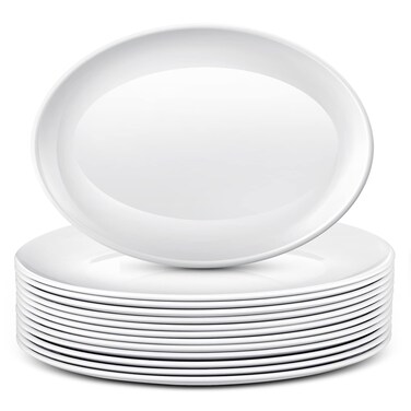 Dandat 12 Pcs plastic Large Serving Platter Oval Serving Trays White Serving Plates plastic Serving Dish for Turkey Meat Steak Fish Appetizers for Thanksgiving Christmas Party (12 Inch)