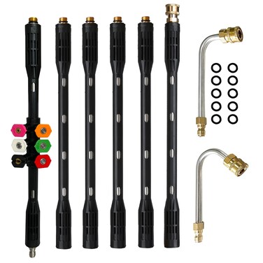 BESHED Pressure Washer Gutter Cleaning Tools, Upgrade Power Washer Extension Wand with 6 Nozzle Tips, Replacement Power washer Lance with 1/4" Quick Connect 90&Acirc;&deg;, 120&Acirc;&deg; curved rod, 4000 PSI