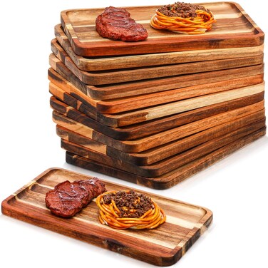 Roshtia 12 Pcs Acacia Wood Serving Tray Rectangular Wooden Serving Platter Christmas Dinner Plates Wood Cheese Charcuterie Board for Food Vegetable, Charcuterie, Appetizer, 8'' x 12''