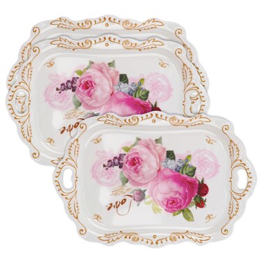 Melamine Serving Tray,Art Trays for Stylish Home Decor, Entertaining &amp; Dining - Rectangular Appetizer Platter, Food Serving Tray with Handles, Lightweight,3 Pack (15 x 10.2 x 1.3 Inches)