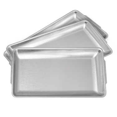 3Pcs 304 Stainless Steel Food Serving Tray, 12.6" Rectangular Serving Platters Multipurpose for Kitchen,Party Organizer Tray for Buffet Brushed Nickel (Silver)