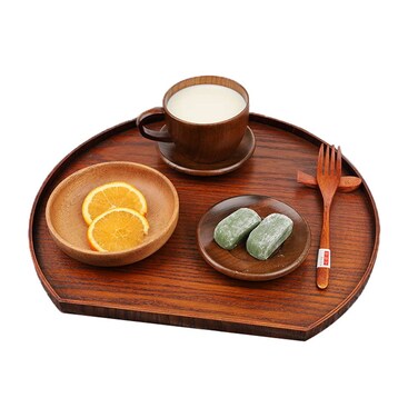 Adosio Wooden Serving Tray Half Moon Shaped Food Bread Platter Decorative Counter Tray for Serving Coffee Tea Cheese Dessert Vegetable Fruit (Medium)