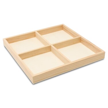 DIY Square Wooden Divided Serving Tray 12 x 12-inch, Pack of 1 4-Section Candy Tray for Vegetable &amp; Fruit Party Platters, by Woodpeckers