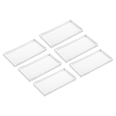 uxcell 6Pcs Serving Tray Small White Mini Tray 4" x 8" Plastic Rectangular Wooden Serving Trays Decorative Ottoman Platter for Breakfast Kitchen Bathroom