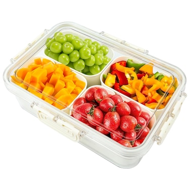Divided Serving Tray with Lid &amp; Handle - Versatile Snackle Box Charcuterie Container/Storage Organizer for Veggie, Fruit, Candy, Nuts - Ideal Serving Platter for Picnics, Parties, Holidays, and Travel