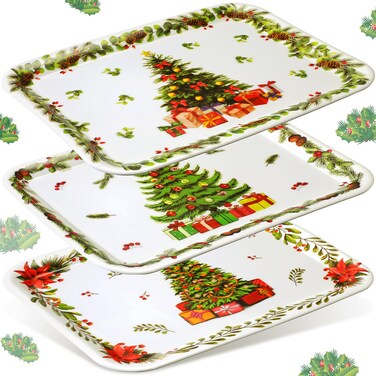 Zubebe 3 Pcs Christmas Serving Tray 13 x 10 Inch Reusable Merry Christmas Platter Red Black Green Christmas Plates Xmas Serving Dishes for Holiday Winter Party Decoration(Tree)
