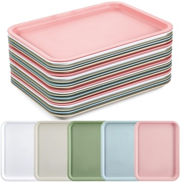 Uiifan 20 Pcs Thicken Plastic Fast Food Serving Tray Bulk Cafeteria Food Trays Rectangular Serving Trays for Kitchen Hotel, School Lunch Restaurant Meal Trays for Party(Large,Brilliant Colors)