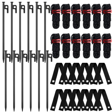 Sintuff 36 Pcs Heavy Duty Tree Stake Kits Tree Stake and Support for Young Tree Leaning Tree Anchor Straightening Kit, 15.8'' Support Straps, 11.8'' Steel Tree Stakes, 13.12ft Rope (Black)
