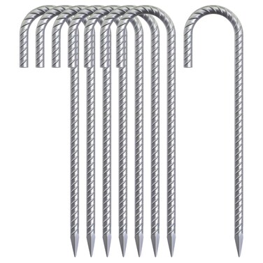 AAGUT 16 Inch Rebar Tent Stakes Heavy Duty J Hook Ground Anchors Galvanized Steel Metal Garden Stake Yard Landscape Spikes 8 Pack for Chain Link Fence, Canopy