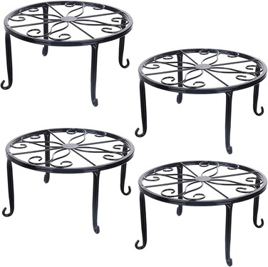 Tosnail 4 Pack 9" Metal Plant Stands for Indoor and Outdoor, Planters Stand, Flower Pots Holder, Beverage Dispenser Stand, Pumpkin Stand for Floor and Tabletop Decoration - Black
