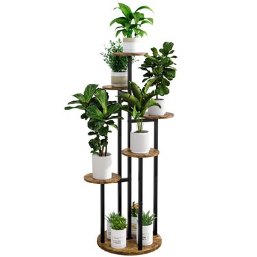 INGIORDAR Plant Stand Indoor 6 Tier 9 Potted Multiple Flower Pot Holder for Patio Garden Balcony Living Room Corner (6 Tier Black+Rustic Brown)