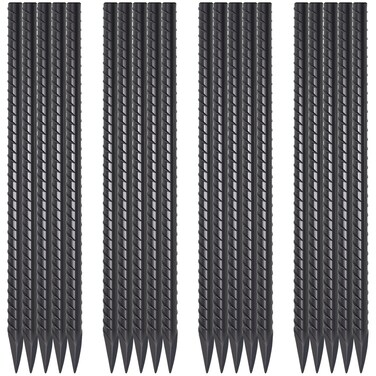 16 Inch Rebar Ground Stakes 20 Pack 3/8 Inch Diameter Straight Metal Stakes for Ground Heavy Duty with Chisel Point End Concrete Forming Spikes for Plant Support and Fence, Black