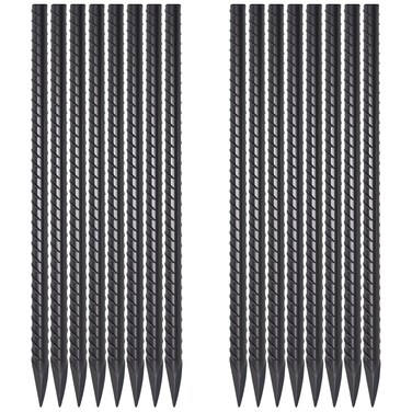 VVOKGO RebarStakes 24 Inch Ground Straight Rebar Stakes (16pcs), Heavy Duty Ground Anchors, 3/8" Diameter Steel Plant Support Garden Stake with Chisel Point End, Hammer Through Hard Soil for Camping