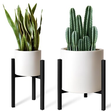 IZIDDO 2 Pack Adjustable Plant Stand, Metal Planter Stands Indoor Outdoor, Mid Century Modern Plant Holder, Fit 8 10 12 inch Pots, Black (Pot &amp; Plant Not Included)