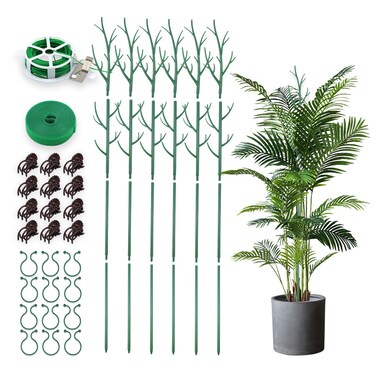 24 Pcs Detachable Twig Plant Support Stake for Indoor Plants, 6 Pack 51 Inch Plant Stake Stick Blends into Plant, Plastic Branch Support Structure with Plant Clip and Twist Tie for Monstera Flower