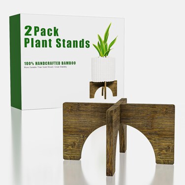 2 Pack Bamboo Plant Stands Indoor Clearance Set of 2 Strong and Stylish Plant Stand for Large Indoor Plants Mid-century Rustic Brown Design 11.2in Sturdy and Stable Flower Stand Shelf (2 Pack)