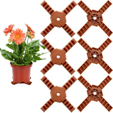 6 Pcs Plant Pot Stand Riser Adjustable Cuttable Plastic Under Plant Stand Plants Drainage Stand Prevent Water Damage Plant Pot Stand for Outdoor Indoor Plant Pot Holder Garden Patio (Brown, 12 Inch)